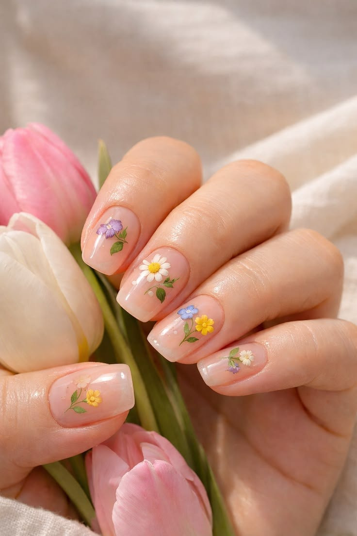 Манікюр із польовими квітами – трендовий дизайн 2026